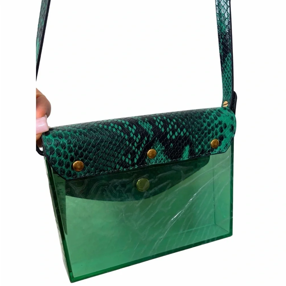 Banana Republic Green Snake-Print Clear Crossbody with Wallet NWT